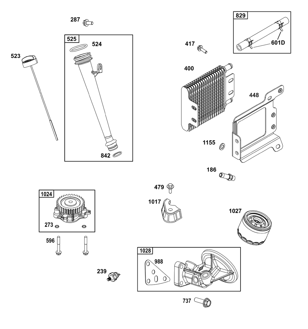 Lubrication Group Diagram and Parts List for 356777-0151-G1  Briggs and Stratton Engine